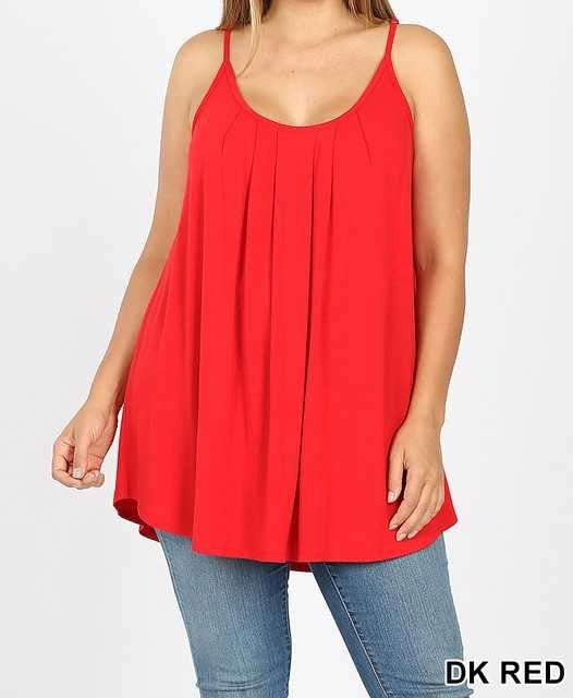 PLEATED CAMI TOP W ADJUSTABLE STRAPS 