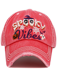 VINTAGE BALL CAP "SPOOKY VIBES" - HOT PINK