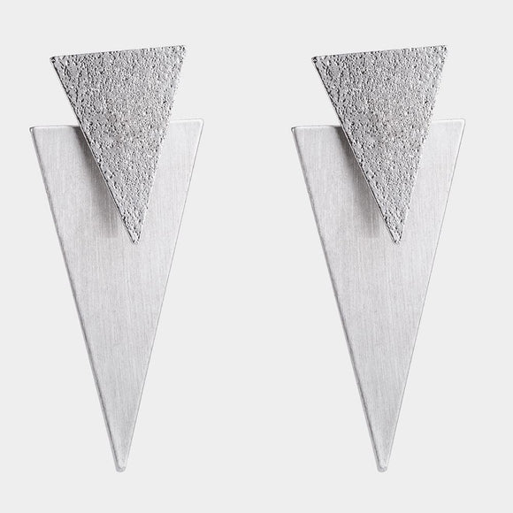 BRUSHED METAL TRIANGLE EARRINGS - SILVER