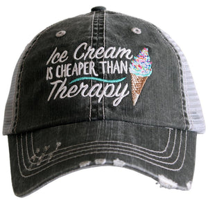 VINTAGE MESH BALL CAP "ICE CREAM IS CHEAPER THAN THERAPY" - GREY