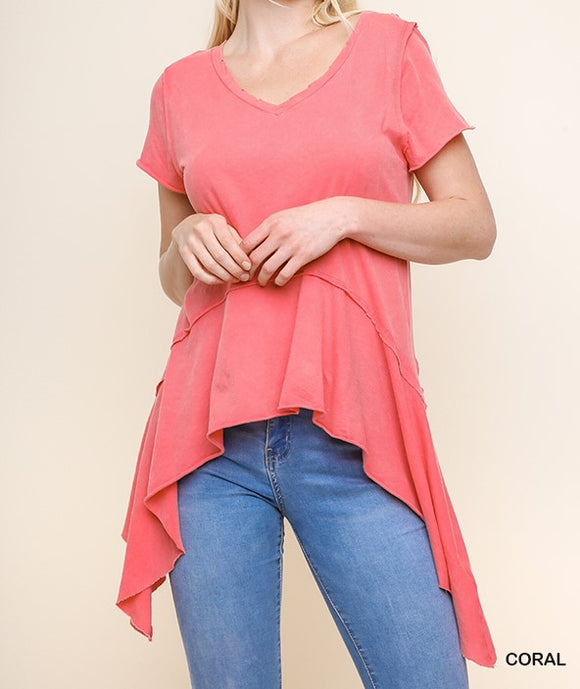 SHORT SLEEVE TUNIC T SHIRT - OLIVE, BLUE, OR CORAL  *SALE*