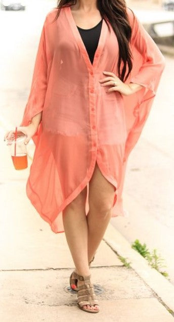 CORAL BUTTON DOWN COVER-UP *SALE*