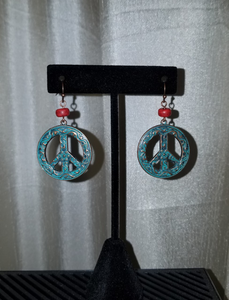 TURQUOISE/COPPER PEACE SIGN EARRINGS