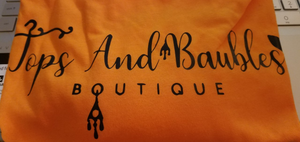 TOPS AND BAUBLES BOUTIQUE LOGO T SHIRT - BRIGHT ORANGE - XLARGE