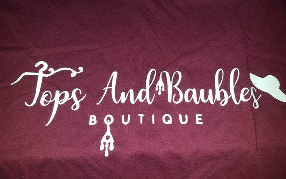 TOPS AND BAUBLES BOUTIQUE LOGO T SHIRT - BURGUNDY - LARGE
