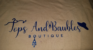 TOPS AND BAUBLES BOUTIQUE LOGO T SHIRT - GOLD - XLARGE