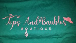 TOPS AND BAUBLES BOUTIQUE LOGO T SHIRT - GREEN - XLARGE