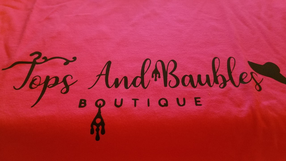 TOPS AND BAUBLES BOUTIQUE LOGO T SHIRT - HOT PINK - LARGE