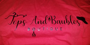 TOPS AND BAUBLES BOUTIQUE LOGO T SHIRT - RED - MEDIUM