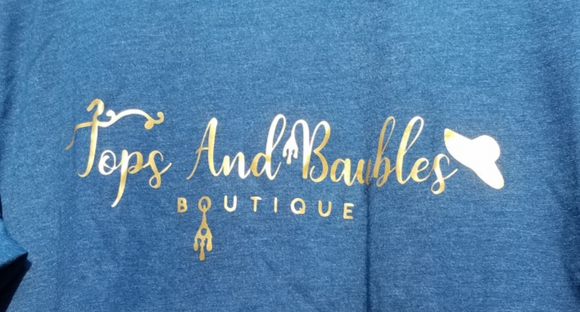 TOPS AND BAUBLES BOUTIQUE LOGO T SHIRT - BLUE - LARGE