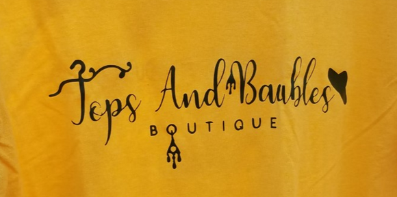 TOPS AND BAUBLES BOUTIQUE LOGO T SHIRT - YELLOW - SMALL