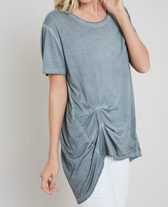 MINERAL WASH DRAPED SIDE T SHIRT - COOL GREY  *SALE*