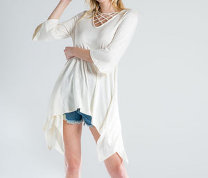 STRAPPY FRONT HANDKERCHIEF HEM TOP -  OFFWHITE *SALE*