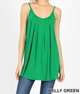 PLEATED CAMI TOP W ADJUSTABLE STRAPS "PLUS" - KELLY GREEN *SALE*
