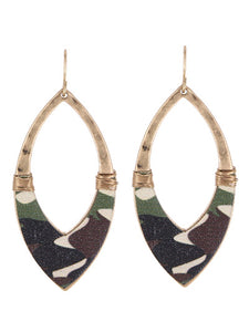 OPEN MARQUISE LEATHER EARRING - CAMO/BROWN