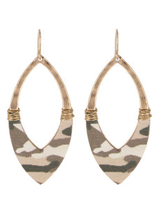 OPEN MARQUISE LEATHER EARRING - CAMO/CREAM