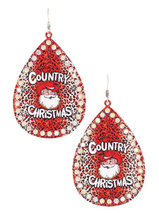 COUNTRY CHRISTMAS FISH HOOK EARRINGS - RED