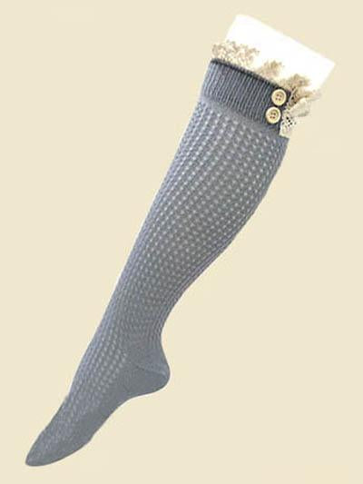 BOOT SOCKS W LACE AND BUTTONS - GREY *SALE*
