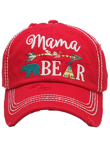 VINTAGE BALL CAP "MAMA BEAR" - RED