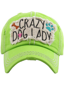 VINTAGE BALL CAP "CRAZY DOG LADY" - LIME GREEN