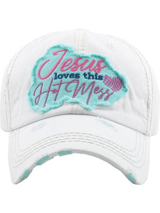 VINTAGE BALL CAP "JESUS LOVES THIS HOT MESS" - WHITE