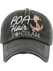 VINTAGE BALL CAP "BOAT HAIR DON'T CARE" - BLACK