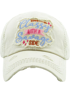 VINTAGE BALL CAP "CLASSY WITH A SAVAGE SIDE" - STONE