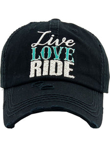 VINTAGE BALL CAP "LIVE LOVE RIDE" - BLACK