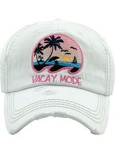 VINTAGE BALL CAP "VACAY MODE" - WHITE