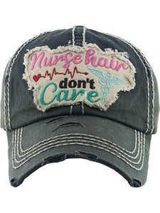 VINTAGE BALL CAP "NURSE HAIR DON'T CARE" - BLACK