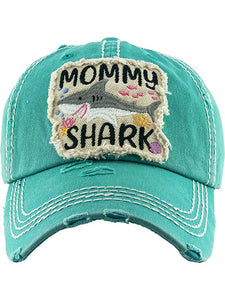 VINTAGE BALL CAP "MOMMY SHARK" - TURQUOISE