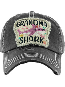 VINTAGE BALL CAP "GRANDMA SHARK" - BLACK