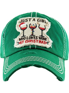 VINTAGE BALL CAP "WINE AT CHRISTMAS" - KELLY GREEN