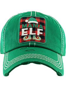 VINTAGE BALL CAP "MAMA ELF" - KELLY GREEN