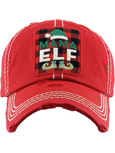 VINTAGE BALL CAP "MAMA ELF" - RED