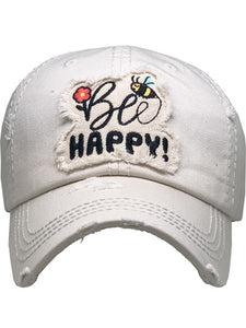 VINTAGE BALL CAP "BE HAPPY" - STONE
