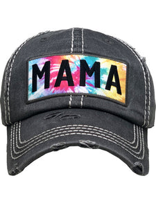 VINTAGE BALL CAP "MAMA" TIE DYE - BLACK