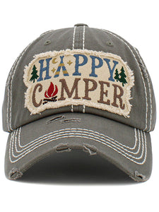VINTAGE BALL CAP "HAPPY CAMPER" - MOSS