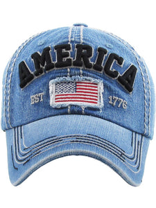 VINTAGE BALL CAP "AMERICA" - MEDIUM BLUE
