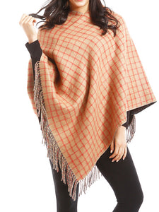 CHECKERED PONCHO W FRINGES (ASSORTED COLORS) *SALE*