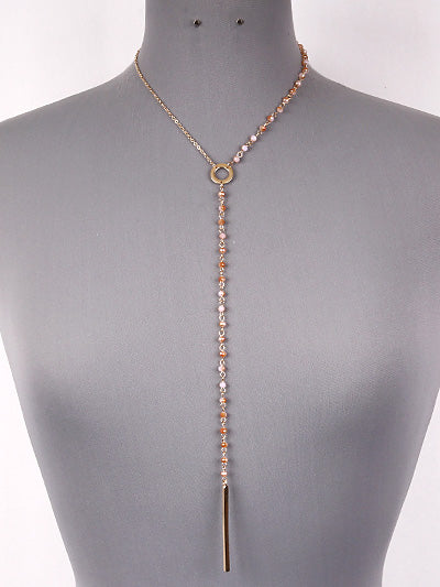 Y NECKLACE WITH STICK PENDANT/GOLD AND PEACH