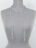 SUEDE W CRYSTAL LONG NECKLACE SET - BLUE