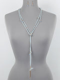SUEDE W CRYSTAL LONG NECKLACE SET - BLUE