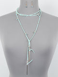 SUEDE W CRYSTAL LONG NECKLACE SET - MINT